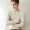 Novo suéter de cashmere de malha 100% cashmere canelado sem costura de gola redonda slim fit de manga comprida
