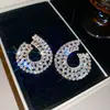Brincos de Tarraxa Pingente Gota D'água Super Brilhantes com Zircônia Cúbica Prata Design de Brinco Simples Moderno Toque de Luxo Leve Alto Padrão Senso de Design Nicho