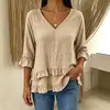 Nuevo Top de Otoño 2026 Amazon Transfronterizo Estilo Europeo y Americano para Mujer Color Sólido Plisado Casual con Volantes Cuello en V para Mujer
