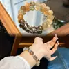 Té de Leche con Fragancia Condensada de Luna Ágata Luna Madera de Águila con Cristal Natural Moda Elegante Hecho a Mano DIY Estilo Chino Pulsera de Cristal