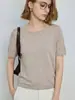 YazhidingVerano 2026 Nueva Camiseta de Punto de Manga Corta de Color Sólido para Mujer, Suéter de Cuello Redondo, Top Ligero