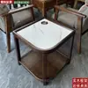 Mesa de té de mahjong en forma de abanico, estante de almacenamiento de madera maciza y losa de piedra para hotel, juego de té para sala de ajedrez y cartas, mesa de té anti-quemaduras para sala de té