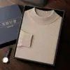 Suéter masculino de cashmere com gola alta parcial, cor sólida, pulôver de manga longa, nova malha casual solta para outono e inverno