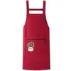 Avental impermeável de cor sólida simples com bordado de cogumelo para uso na cozinha, à prova de óleo, resistente a manchas, resistente à sujeira, com bolso grande com zíper