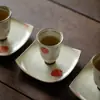 Porta-copos de Cerâmica Vintage Pintado à Mão com Morango Shanding Powder Suporte para Xícara de Chá Tapete Isolante Anti-queimadura Tapete de Chá Acessórios para Xícara e Pires