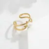 Joia Transfronteiriça Europeia e Americana Anel de Aço Inoxidável com Pérola de Imitação Barroca Anel Aberto Dourado de Alta Qualidade da Moda