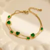 Pulsera de Acero Inoxidable Elegante Europea y Americana Amor Piedra Natural Delfín Acero de Titanio Pulsera de Doble Capa Flor de Perla Pulsera