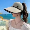 Sombrero de Sol de Verano para Protección Solar, Sombrero de Sol de Parte Superior Abierta, Sombrero de Sol de Punto para Exteriores con Retazos, Portátil, Enrollable, Ala Ancha, Adulto