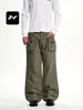 Pantalones Cargo Rectos Estilo Retro Americano para Hombre y Mujer Diseño Deconstruido Bolsillos Grandes Corte Limpio Casual Pierna Ancha
