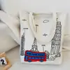 Bolso de Hombro Nuevo Estampado, Bolso de Lona para Mujer de Mano, Bolso Tote Estilo Coreano de Gran Capacidad, Bolso Artístico para Estudiante