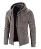 Transfronterizo 2024 Invierno Nuevo Suéter Grueso de Forro Polar Tejido de Punto para Hombre Ajuste Delgado Talla Grande Moda Casual Chaqueta con Capucha