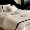 Juego de Ropa de Cama Jacquard de Encaje Estilo Francés Juvenil Mezcla de Algodón Tencel Lino Jacquard de Encaje Juego de Cuatro Piezas con un Ambiente Relajado