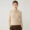 Suéter de Cachemir Tejido de Cable con Cuello Polo Otoño/Invierno 2026 Nuevo para Mujer Ajuste Delgado Camisa Base Estilo Elegante Suéter Grueso