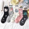 Calcetines de Verano Finos Lindos Versátiles de Gato de Caña Media para Mujer Ins Deportivos Transpirables de Moda Slouch Calcetas de Algodón Zhuji