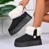 Botas de nieve de invierno para mujer, de felpa, con suela gruesa, botas cortas cálidas antideslizantes de algodón para uso en exteriores, botas cortas de felpa de moda y versátiles