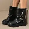Pantalones Estilo Británico Pierna Dr. Botas Martens Mujer 2026 Nuevo Otoño Versátiles Cremallera Lateral Plisadas Retro Suela Gruesa Botas Cortas de Motocicleta