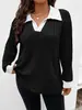 Top de Manga Larga para Mujer Talla Grande Color Sólido Suelto con Cuello en V, Camiseta de Punto Cepillado Costillado, Nuevo de Otoño e Invierno 2025 de Amazon