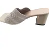 Nuevas Zapatillas de Verano 2025 Estilo Coreano Tejido de Punto para Mujer, Mocasines Cuadrados, Sandalias de Moda con Tacón Grueso para Mujer