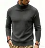 Outono e Inverno Novo Masculino Europeu e Americano Gola Alta Cor Sólida Listras Verticais Slim Fit Tricô Linha Quente Suéter Camada de Base
