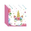 Conjunto de Suprimentos para Decoração de Festa de Aniversário Temático de Unicórnio de Desenho Animado, Pratos de Papel Descartáveis, Copos de Papel, Guardanapos de Papel, Talheres