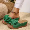 Chinelos de Plataforma com Salto Anabela para Mulheres do Sudeste Asiático, Sandálias de Praia Peep-Toe com Laço Transfronteiriças de Tamanho Grande Wish