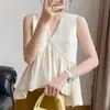 Camisa sin mangas con cuello en V, cintura fruncida con costuras, top tipo chaleco de verano nuevo para mujer, con temperamento para ir al trabajo