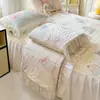 Colcha de verão espessada de látex de seda gelada, saia de cama de quatro peças, lavável à máquina, ar condicionado, conjunto de três peças