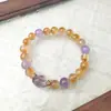 Pulseira de Cristal Redondo Amarelo Tower 8mm em Círculo Único Combinada com Conjunto de Pulseiras Tecidas à Mão de Ametista Lavanda