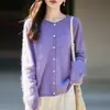 Cárdigan de punto cepillado, cuello redondo, sin costuras, para mujer, otoño/invierno, mezcla de lana y cachemira, suéter suave y cómodo, prenda de abrigo de manga larga