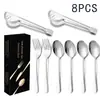 Amazon Acero Inoxidable Cubiertos Comida Occidental Cuchara Común Colador Set de 8 Piezas Pinzas para Alimentos Tenedor para Servir Cuchara para Servir Colador