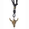 Collar de cuero con colgante de vaca Tau vintage de estilo étnico versátil diario simple, cadena de lana ajustable larga para hombres y mujeres