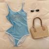 Traje de baño de carreras para mujer de estilo coreano transfronterizo, estilo Bebe vintage, sencillo, con bordado de letras, corte ajustado