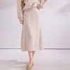 Falda de Punto de Lana Pura para Mujer Otoño Invierno Cintura Alta Largo Medio Falda Línea A Color Sólido Punto Trenzado Falda Casual