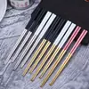 Palillos Cuadrados de Acero Inoxidable 304 Estilo Coreano Aislantes del Calor Antideslizantes Palillos para Adultos Utensilios de Mesa para Hogar Restaurante Hotel Palillos