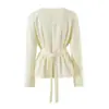 Fábrica de Ropa para Mujer Transfronteriza Venta al por Mayor Moda Europea y Americana Casual Chaqueta Corta con Cintura Definida de Cuello en V + Traje de Pantalón