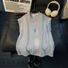 Chaleco de punto con cuello en V y estampado de espiga estilo americano para hombre, camiseta sin mangas holgada de moda para verano, camiseta sin mangas de estilo casual para hombre
