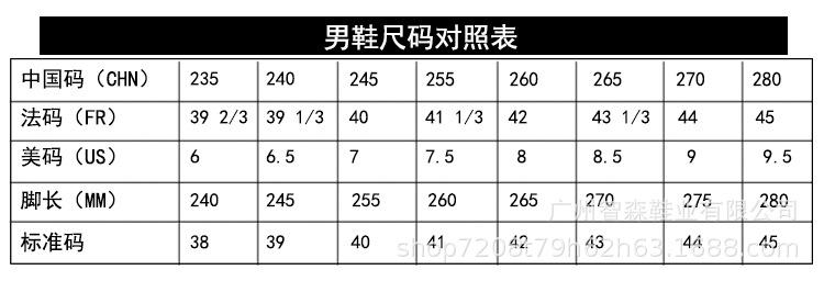 尺码表男