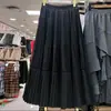 Falda plisada de moda Otoño/Invierno 2025 para mujer, de longitud media, cintura alta, línea A, suelta, plisada, drapeada, patchwork