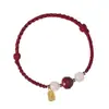 Corda vermelha de cinábrio de lótus pulseira de cinábrio trançada novo Lótus Hetian Jade marca Fu corda de mão de aprendizado boa sorte