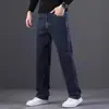 Pantalones de mezclilla retro azul grisáceo de alta gama de Hong Kong, nueva colección primavera/otoño para hombre, corte holgado, pierna recta, pantalones versátiles de negocios casual