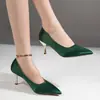 Tacones Altos de Mujer Stiletto 2026 Nuevo Estilo Punta Fina Verde Corte Bajo Zapatos Individuales Franceses Descuento por Compra al por Mayor