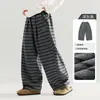 Calça Casual Listrada de Veludo Raposa Prateada para Meninos 2026 Novidades Outono/Inverno Calças Quentes Retas para Crianças Calças Longas para Crianças Maiores