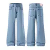 Muxi Ropa Marca de Moda Estilo Americano Otoño e Invierno High-Street Jeans Lavados Azules Pantalones Anchos Sueltos para Hombre