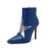 Botas de Moda Europea y Americana para Mujer con Tacón Fino Puntiagudo y Bloques de Color Talla Grande Botines Cortos 2010