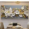 Póster Moderno de Planta con Hojas Doradas Flor Blanca Pintura Decorativa Mural de Moda Sala de Estar Dormitorio Porche Oficina Decoración