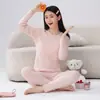 Conjunto de ropa interior térmica para mujer, forro polar suave, para niñas y estudiantes, top y pantalones de algodón afelpado, camiseta y calzones de algodón puro