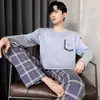 Pijamas al por mayor para hombre, estilo primavera y otoño, algodón puro, manga larga, nuevos 2025, casual, tallas grandes, adecuados para otoño e invierno, se pueden usar afuera como ropa de estar