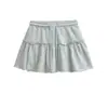 Falda Patchwork Gris Estilo Coreano con Cordón y Borde Fruncido para Mujer, Falda de Línea A Adelgazante con Abertura, Falda Corta Deportiva Versátil