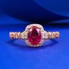 Mu Jing Joyería Transmisión en Vivo Nuevo Anillo Romántico Francés de Plata S925 con Corindón Rojo Ovalado de Cultivo Color Sangre de Paloma
