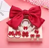 Set de Collar para Niñas Lazo Perlas Grandes Coreanas Accesorios de Alta Gama Set de Anillo y Pendientes Joyería para Niña Pequeña